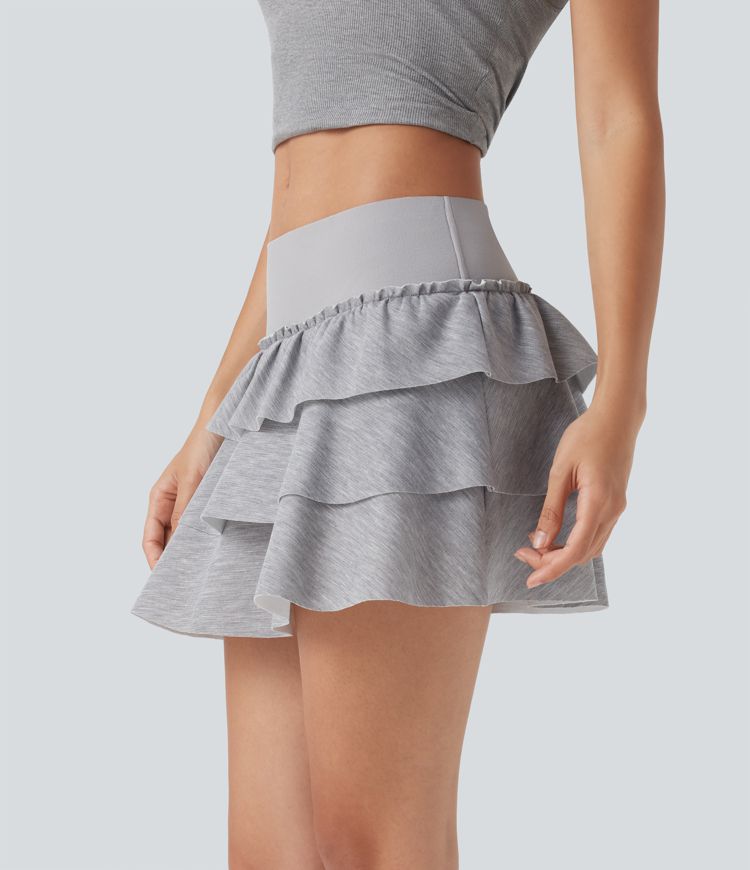 Low Rise Ruffle 2-in-1 Mini Casual Skirt with Pockets
