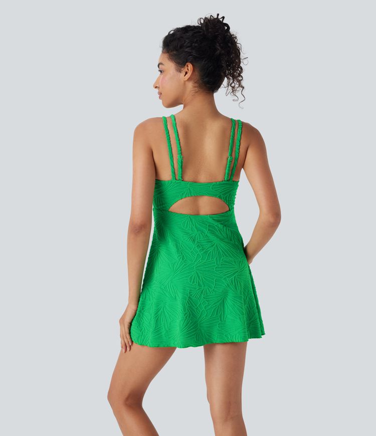 Robe de bain courte 2-en-1 dos nu ajourée