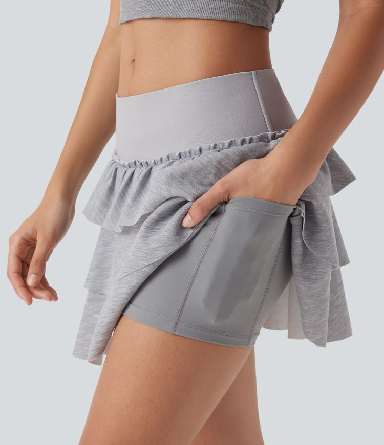 Low Rise Ruffle 2-in-1 Mini Casual Skirt with Pockets