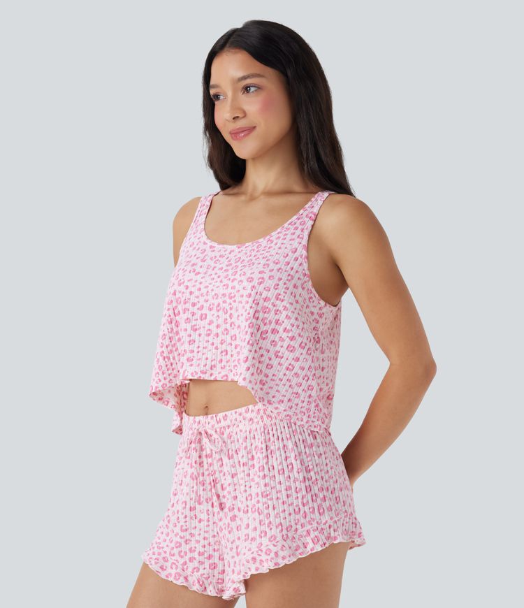 Camiseta de tirantes con estampado de leopardo y cuello redondo