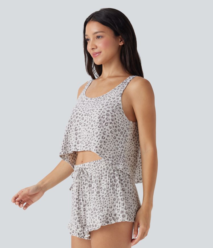 Scoop Neck High Low Leopard Print Lounge Tank Top