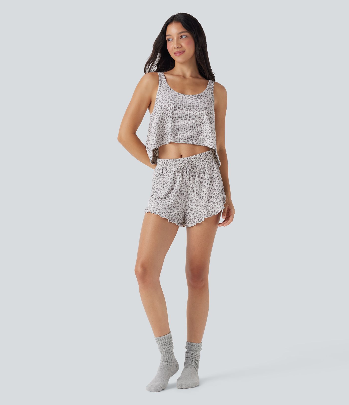 Scoop Neck High Low Leopard Print Lounge Tank Top