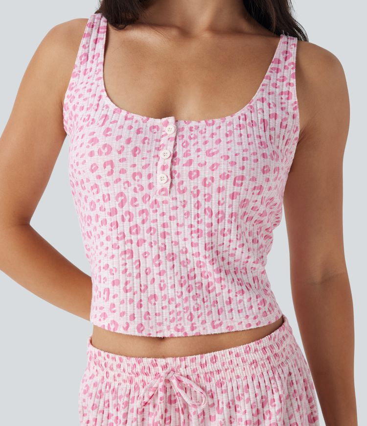 Scoop Neck Leopard Print Lounge Tank Top