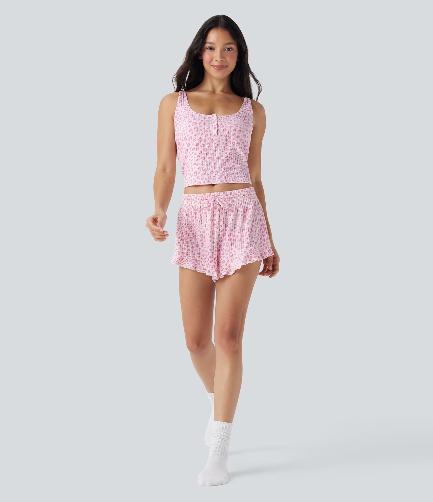 Leopardí tílko ve stylu lounge s výstřihem do V