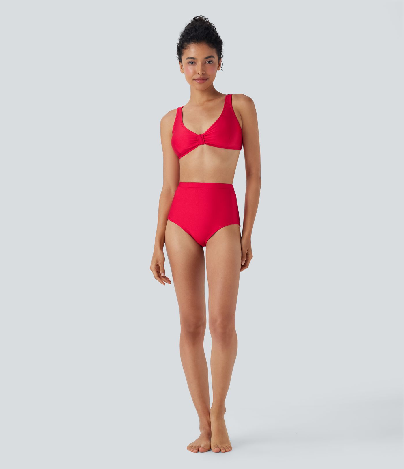 High Waisted Tummy Control Sheen Bikini Bottom Swimsuit with Pockets