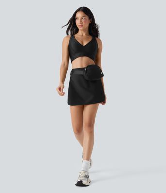 SoCinched falda de yoga brillante 2 en 1 de talle alto, con control de abdomen, realce de glúteos, dobladillo curvado y bolsillos