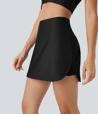 SoCinched falda de yoga brillante 2 en 1 de talle alto, con control de abdomen, realce de glúteos, dobladillo curvado y bolsillos