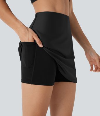 SoCinched falda de yoga brillante 2 en 1 de talle alto, con control de abdomen, realce de glúteos, dobladillo curvado y bolsillos