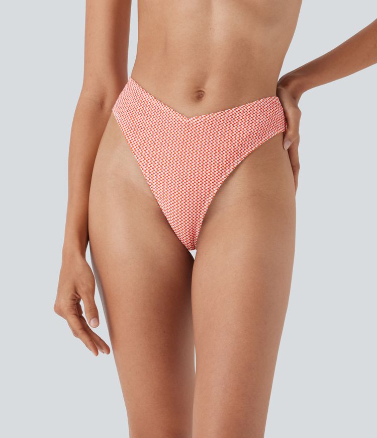 V-Shaped Low Rise Gingham High Leg Cheeky Bikini Bottom Swimsuit