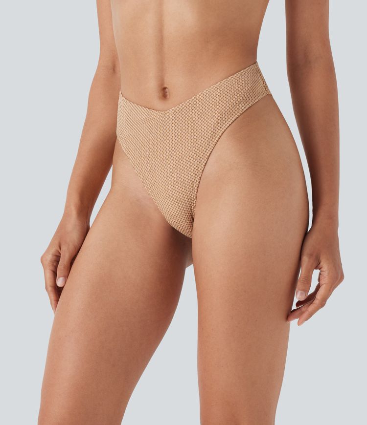 V-Shaped Low Rise Gingham High Leg Cheeky Bikini Bottom Swimsuit