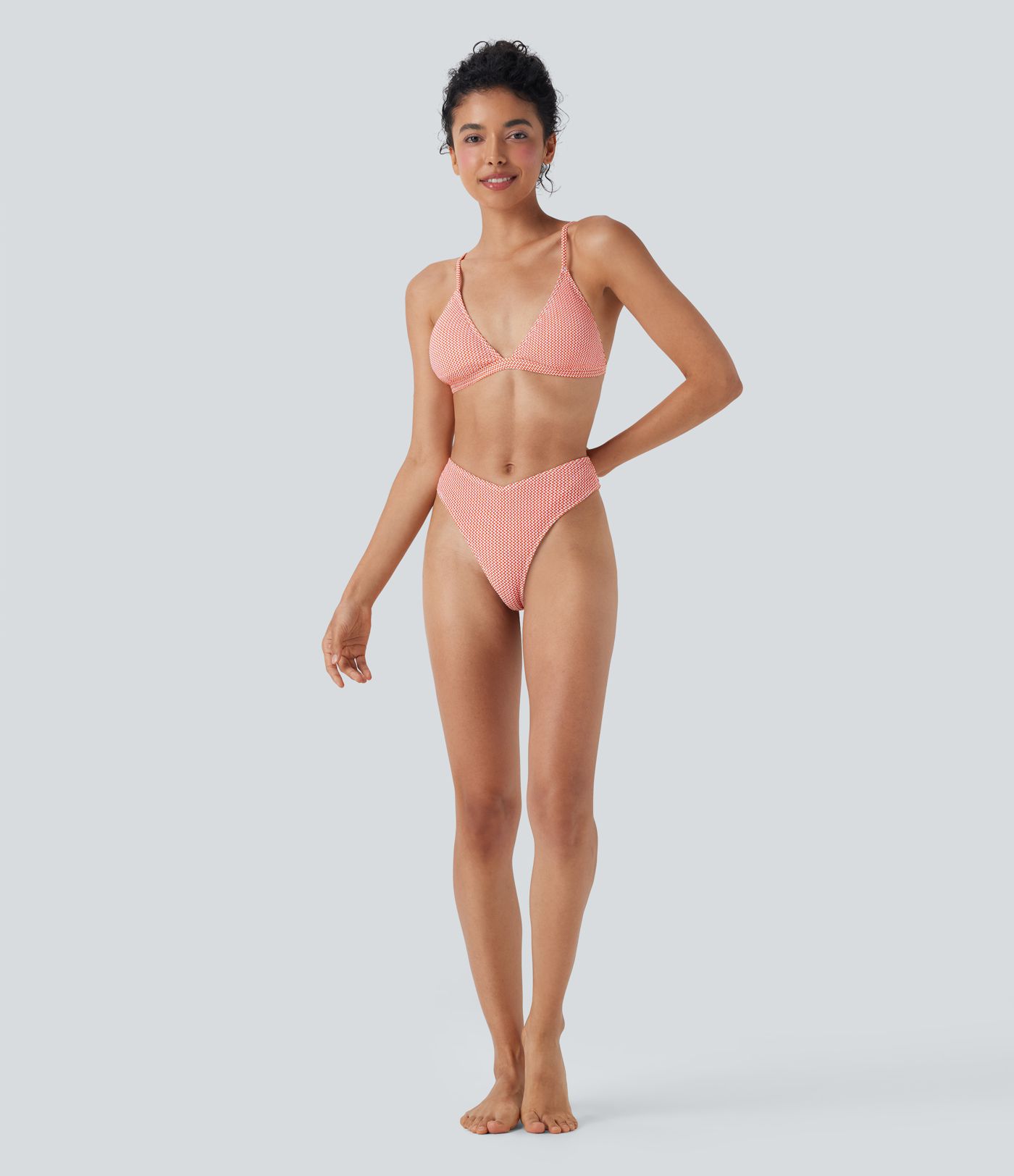 V-Shaped Low Rise Gingham High Leg Cheeky Bikini Bottom Swimsuit