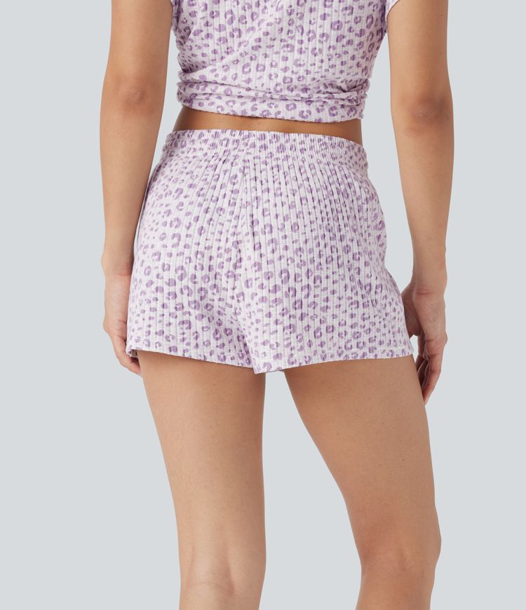 Mid Rise Drawstring Leopard Print Lounge Shorts 2''