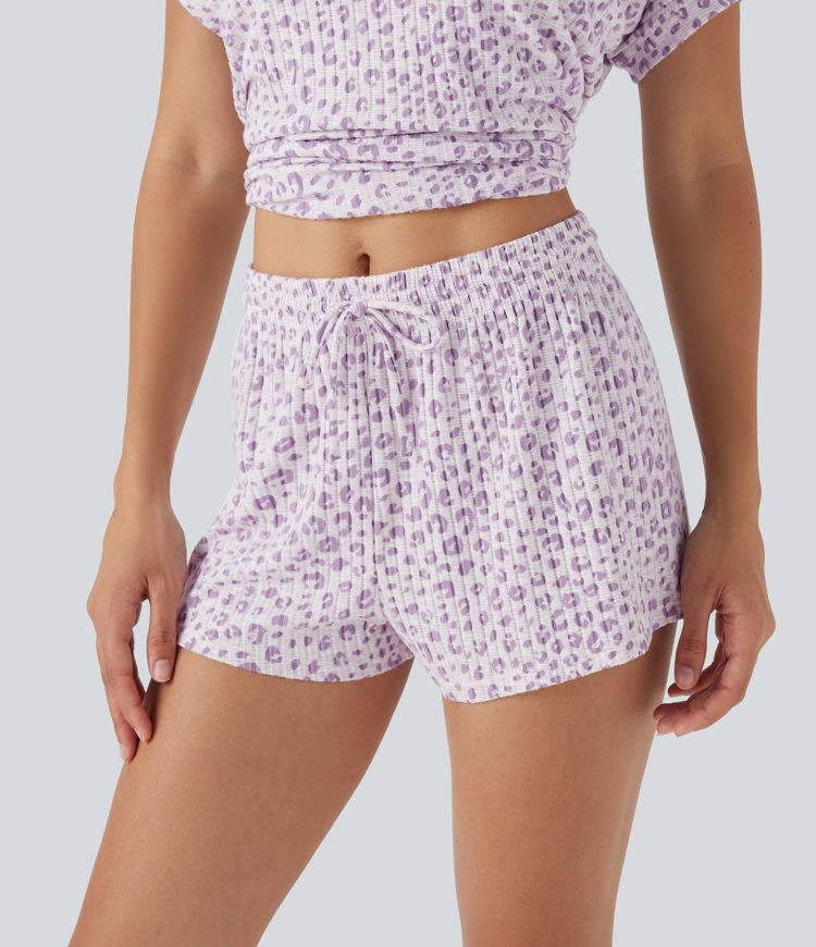Mid Rise Drawstring Leopard Print Lounge Shorts 2''