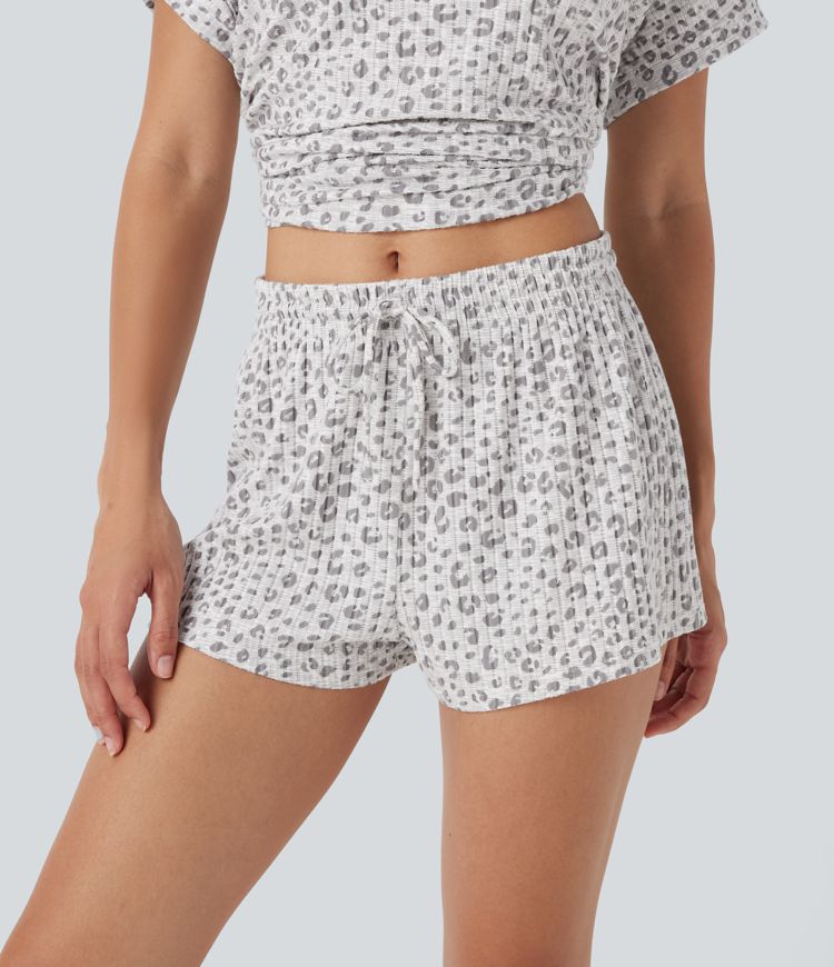 Mid Rise Drawstring Leopard Print Lounge Shorts 2''