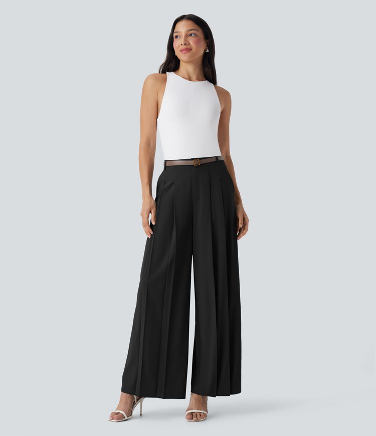 Breezeful™ Mid Rise Wide Leg Quick Dry Work Pants with Pockets