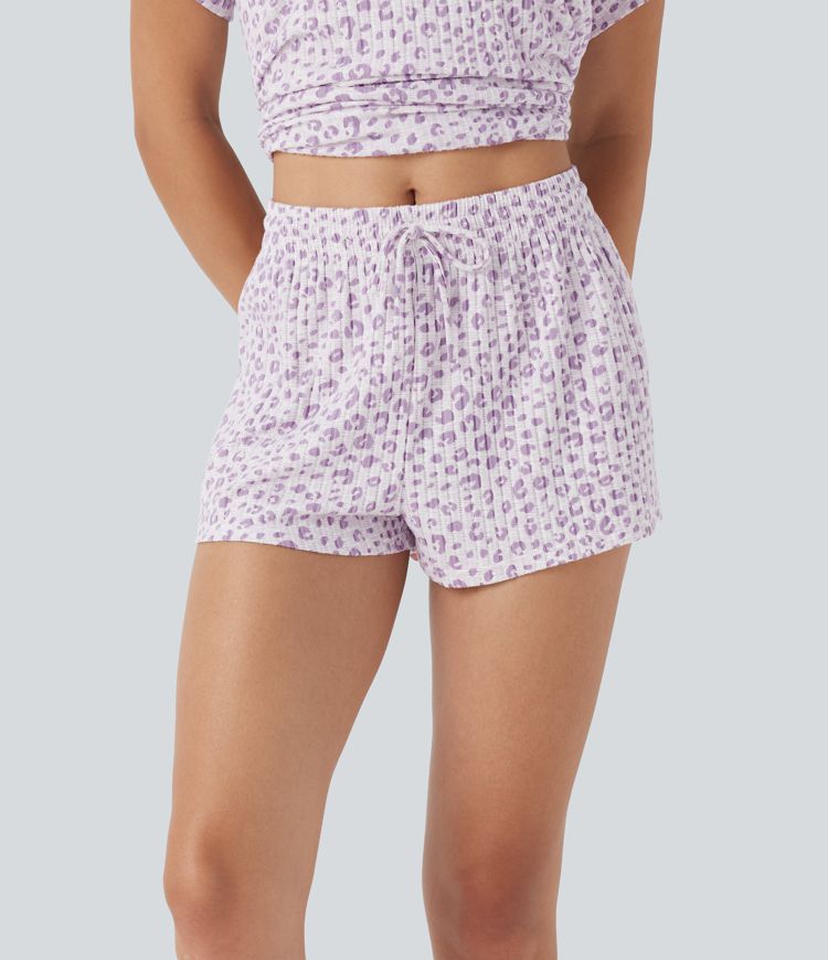 Mid Rise Drawstring Leopard Print Lounge Shorts 2''