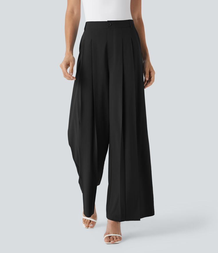 Breezeful™ Mid Rise Wide Leg Quick Dry Work Pants with Pockets