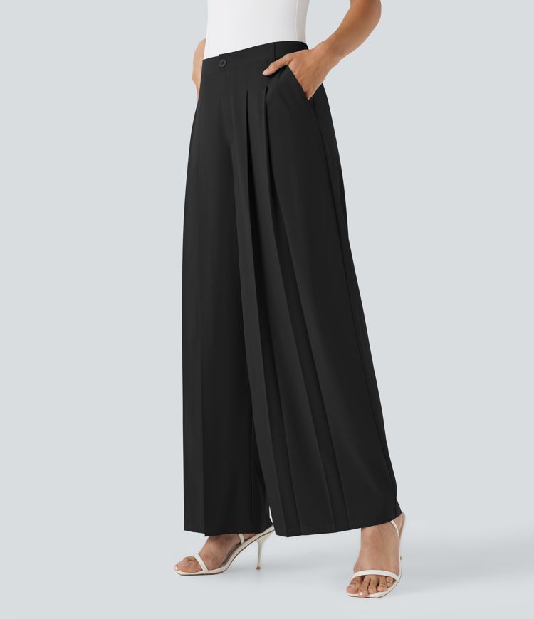 Breezeful™ Mid Rise Wide Leg Quick Dry Work Pants with Pockets