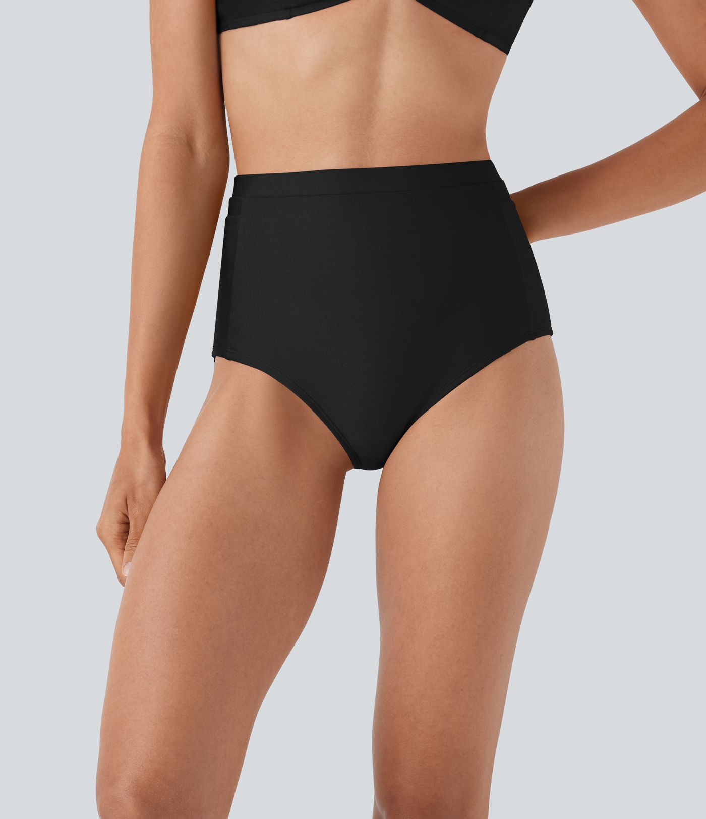 Lesklé bikinové nohavičky s vysokým pásom, tvarujúce brucho, s vreckami