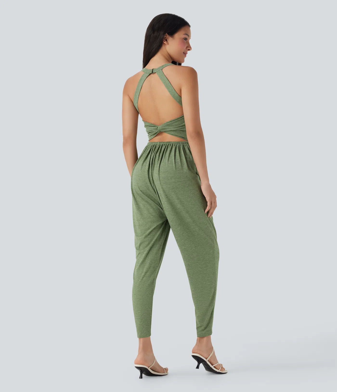 Backless Twisted Built-in Bra Harem Casual Jumpsuit with Pockets-Easy Peezy Edition