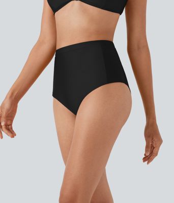 Lesklé bikinové nohavičky s vysokým pásom, tvarujúce brucho, s vreckami