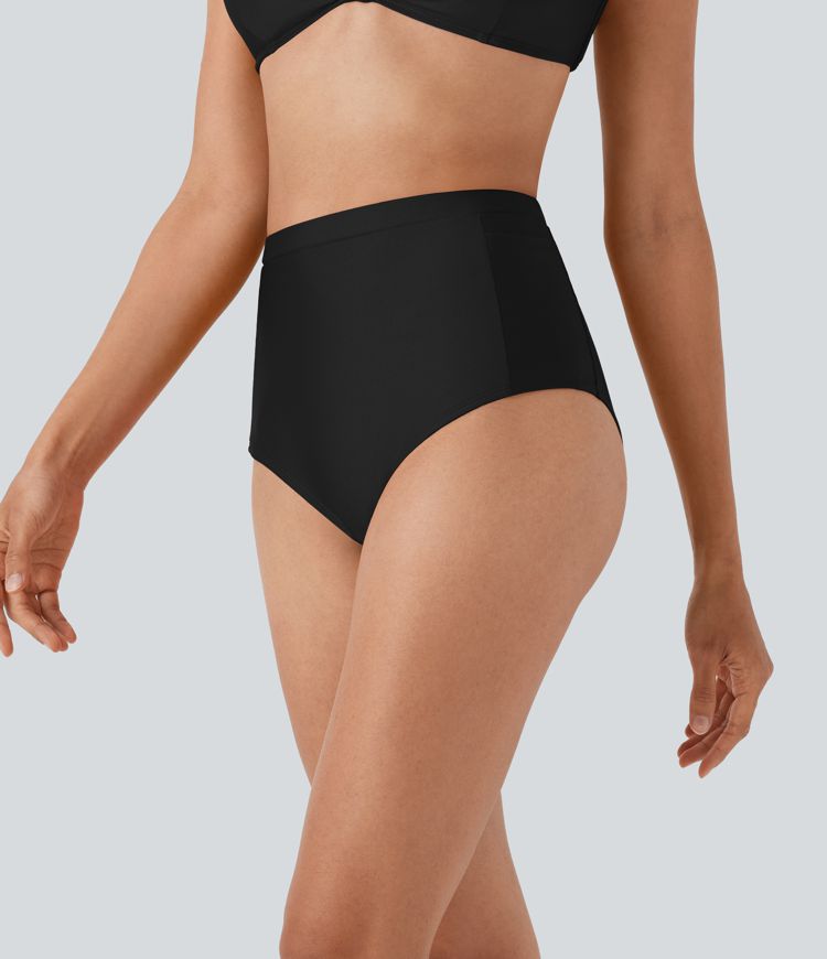 Lesklé bikinové nohavičky s vysokým pásom, tvarujúce brucho, s vreckami