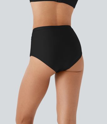 Lesklé bikinové nohavičky s vysokým pásom, tvarujúce brucho, s vreckami