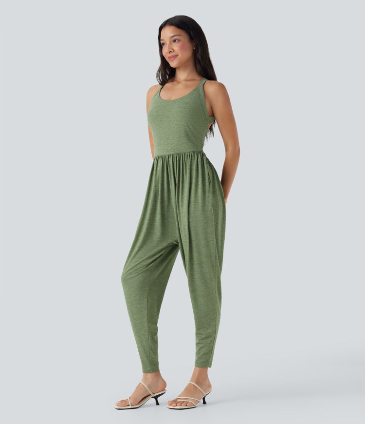 Built-in Bra Harem Casual Jumpsuit with Pockets-Easy Peezy Edition