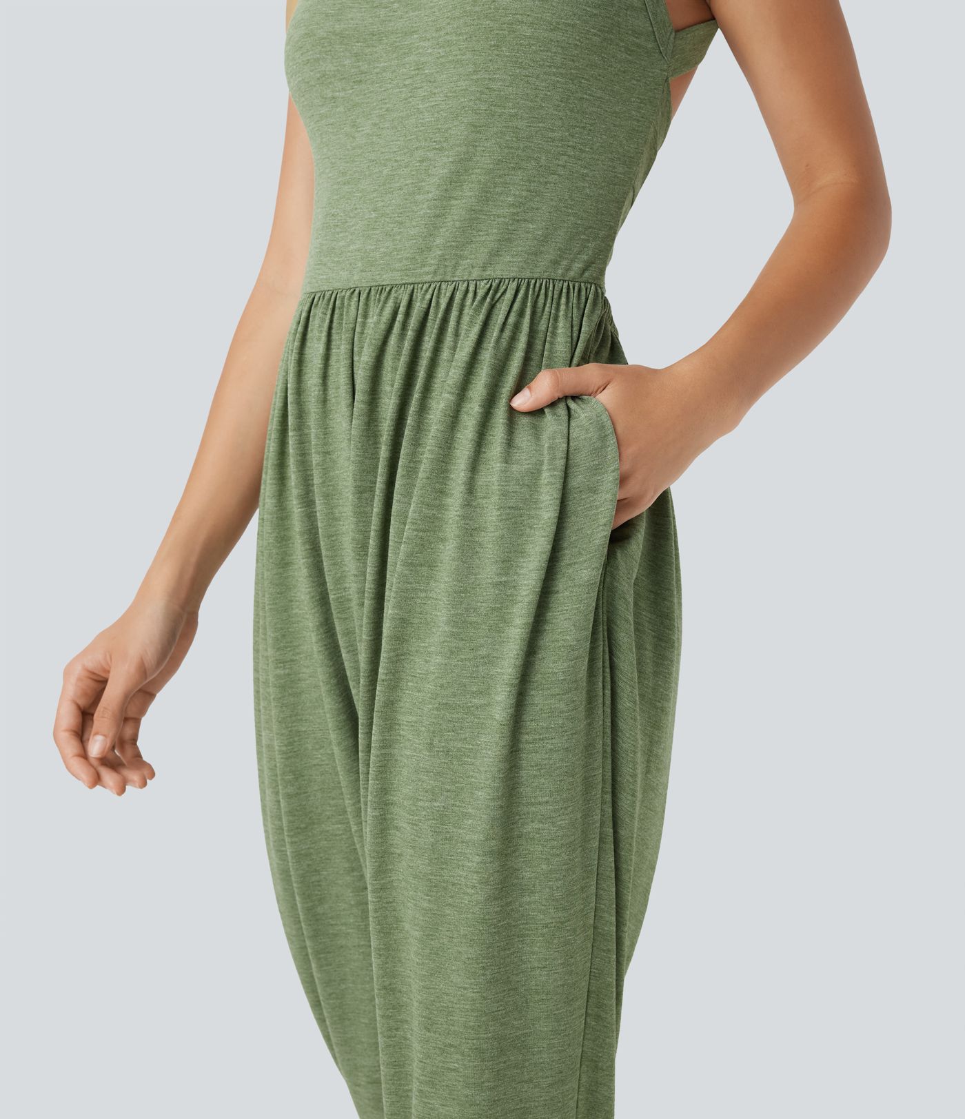 Backless Twisted Built-in Bra Harem Casual Jumpsuit with Pockets-Easy Peezy Edition