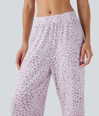 High Waisted Wide Leg Leopard Print Lounge Trousers