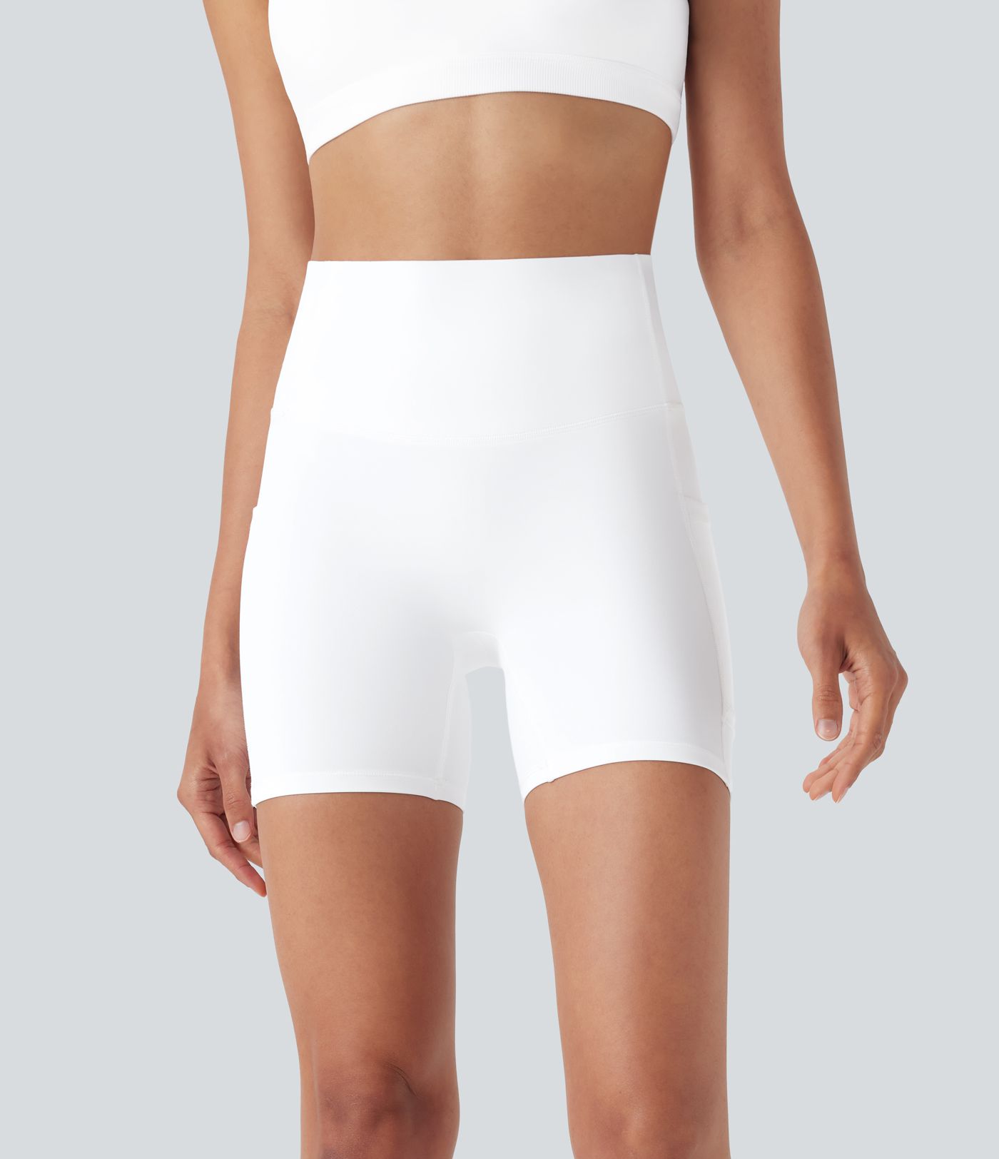 SpeedWave™ High Waisted Tummy Control Butt Lifting Pocket Contrast Mesh Quick Dry Workout Bike Running Shorts 5''