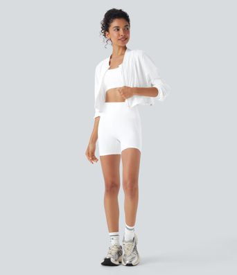 SpeedWave™ High Waisted Tummy Control Butt Lifting Pocket Contrast Mesh Quick Dry Workout Bike Running Shorts 5''