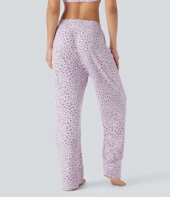High Waisted Wide Leg Leopard Print Lounge Trousers