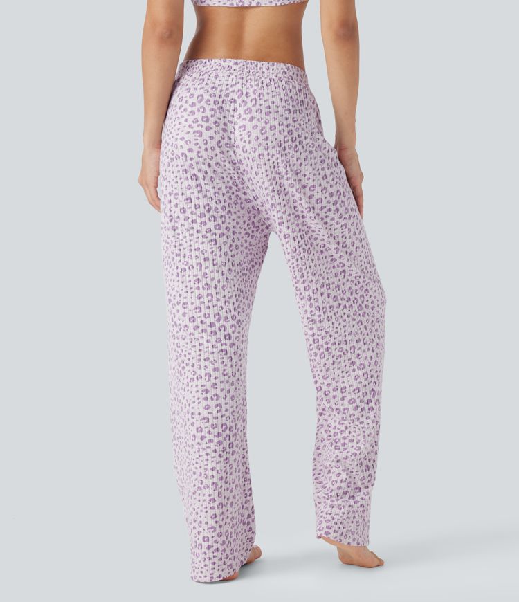 High Waisted Wide Leg Leopard Print Lounge Trousers