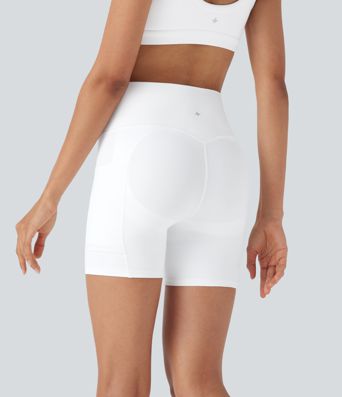 SpeedWave™ High Waisted Tummy Control Butt Lifting Pocket Contrast Mesh Quick Dry Workout Bike Running Shorts 5''