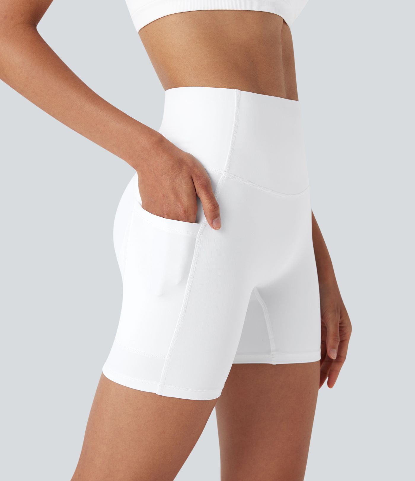 SpeedWave™ High Waisted Tummy Control Butt Lifting Pocket Contrast Mesh Quick Dry Workout Bike Running Shorts 5''