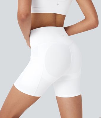 SpeedWave™ High Waisted Tummy Control Butt Lifting Pocket Contrast Mesh Quick Dry Workout Bike Running Shorts 5''