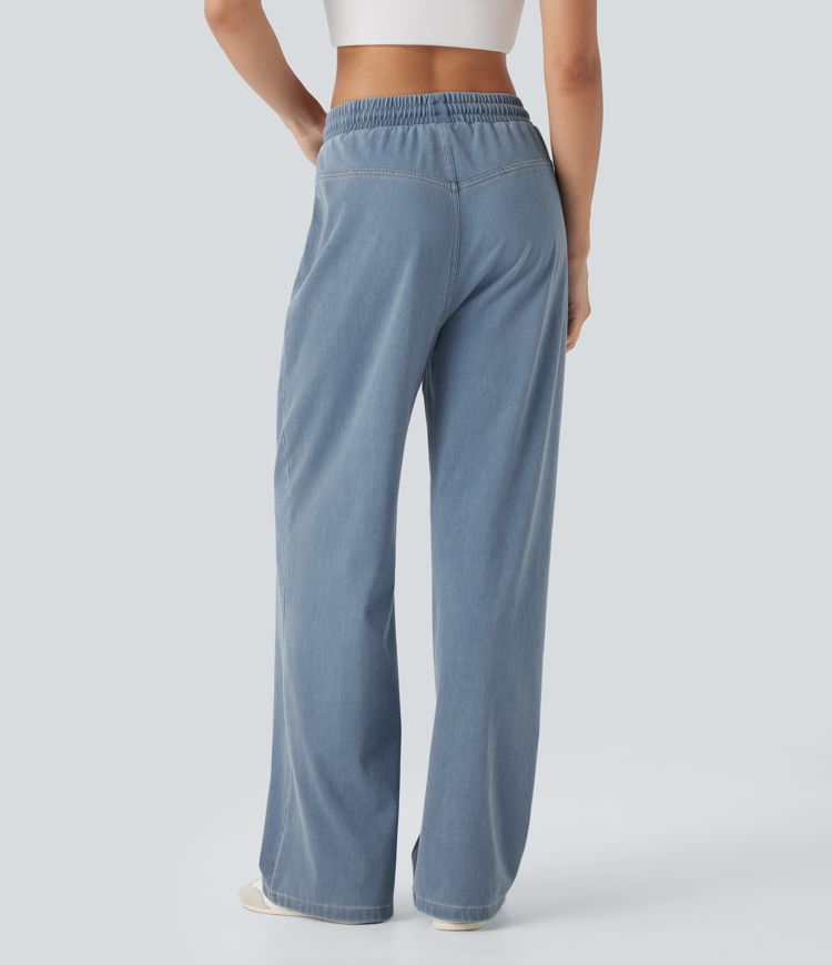 Halara Flex™ High Waisted Drawstring Wide Leg Cool Touch Stretchy Knit Casual Sweatpants Jeans with Pockets