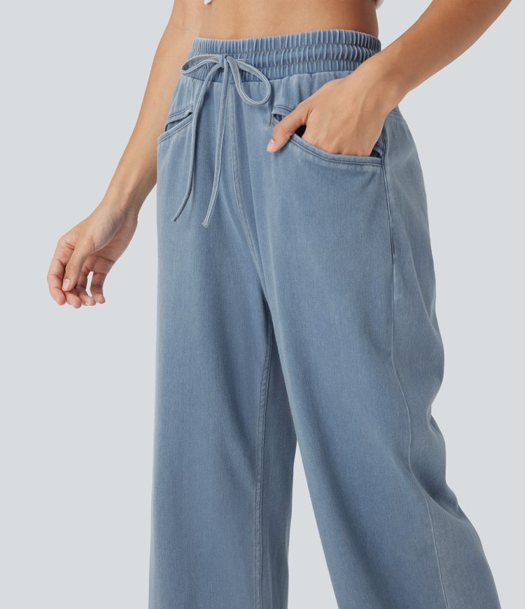 Halara Flex™ High Waisted Drawstring Wide Leg Cool Touch Stretchy Knit Casual Sweatpants Jeans with Pockets