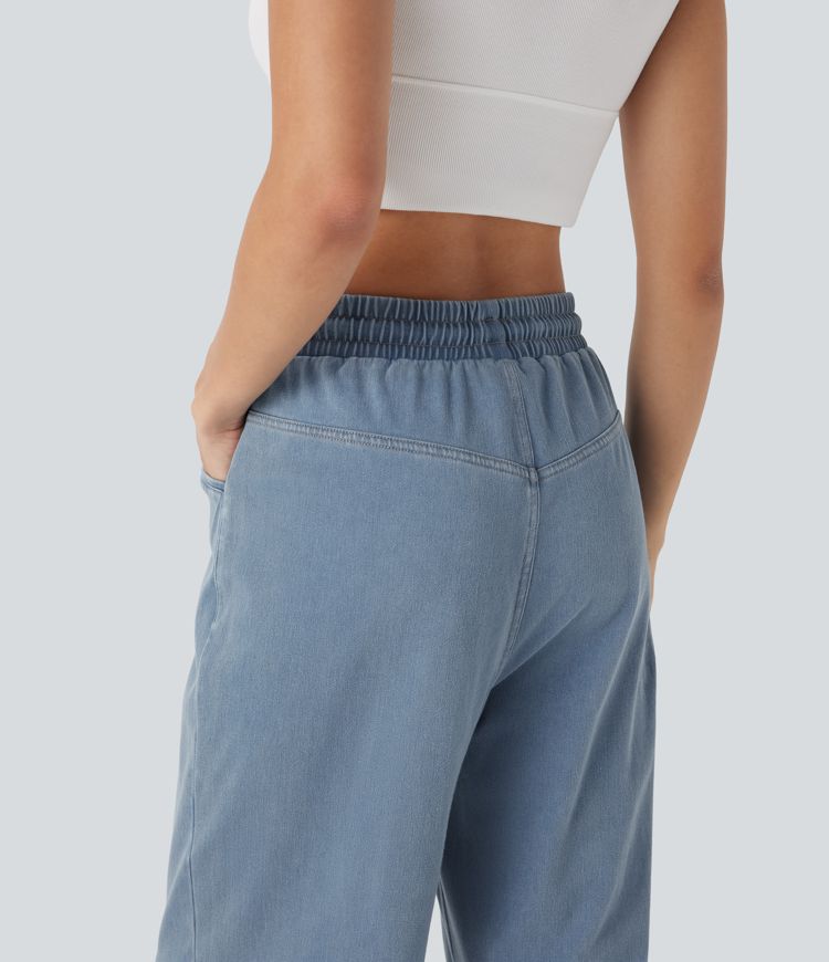 Halara Flex™ High Waisted Drawstring Wide Leg Cool Touch Stretchy Knit Casual Sweatpants Jeans with Pockets