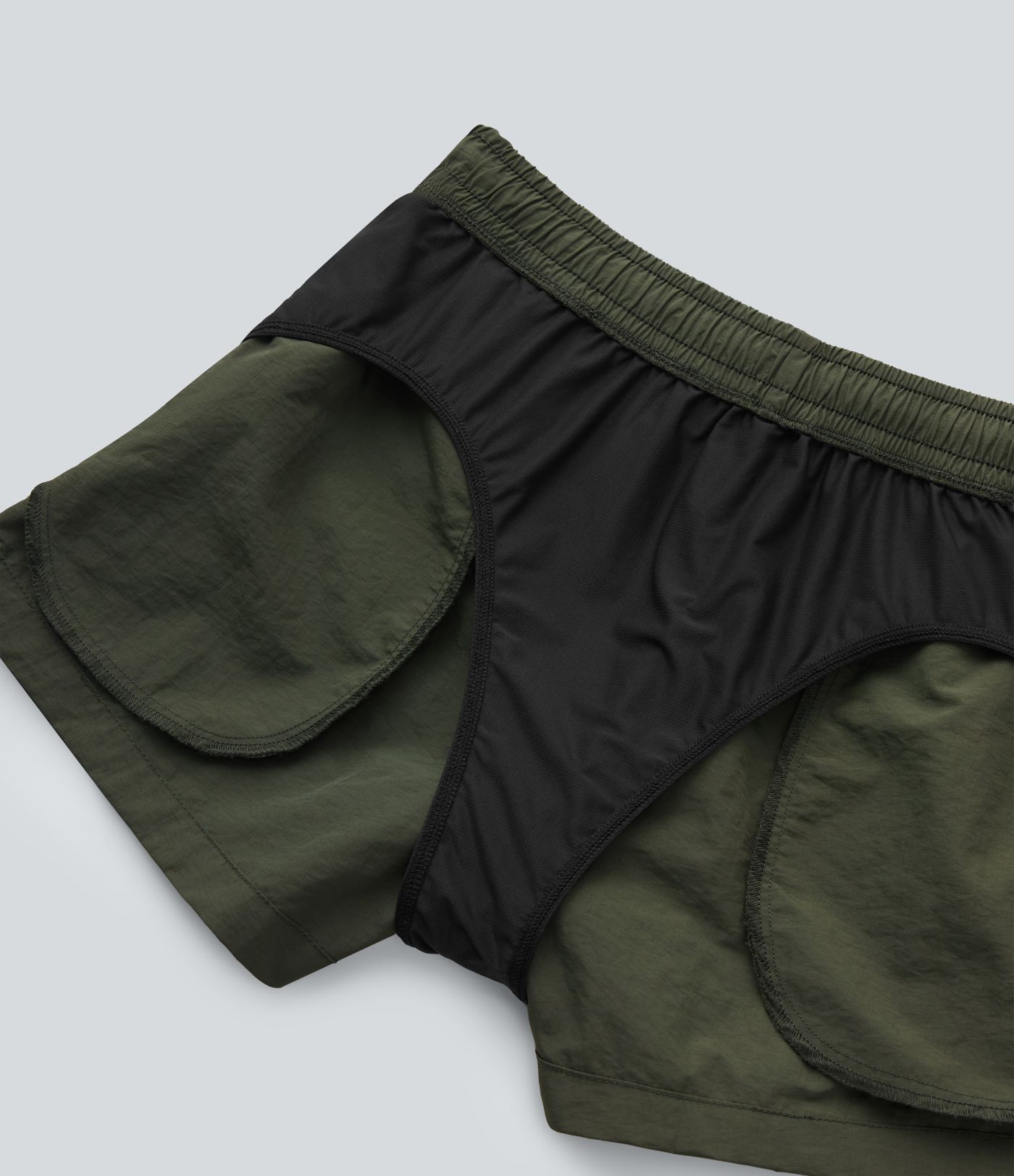 Low Rise Drawstring Color Block Built-in Underwear Casual Shorts with Pockets