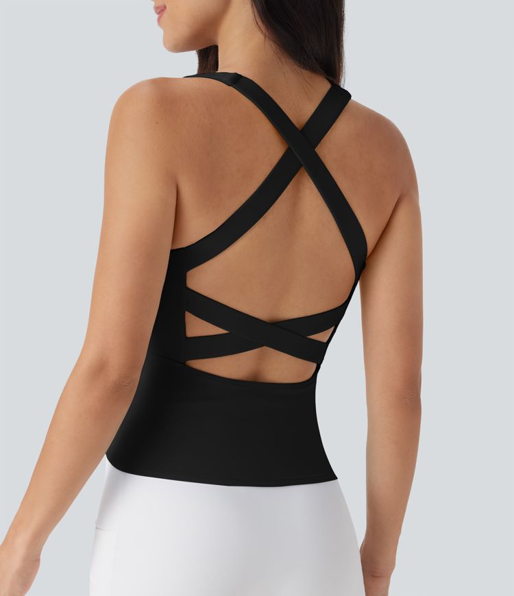 SoftlyZero™ Airy Square Neck Cropped InstantCool Running Tank Top-Longer Length