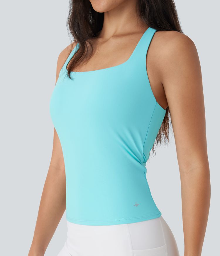 SoftlyZero™ Airy Square Neck Cropped Cool Touch Running Tank Top-Longer Length-UPF50+