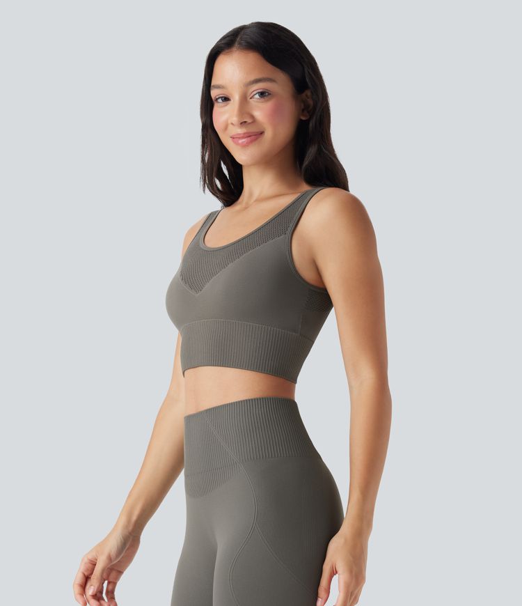 Brasier deportivo Seamless Flow sin costuras de sujeción baja con espalda en U y pretina acanalada en copas A-C