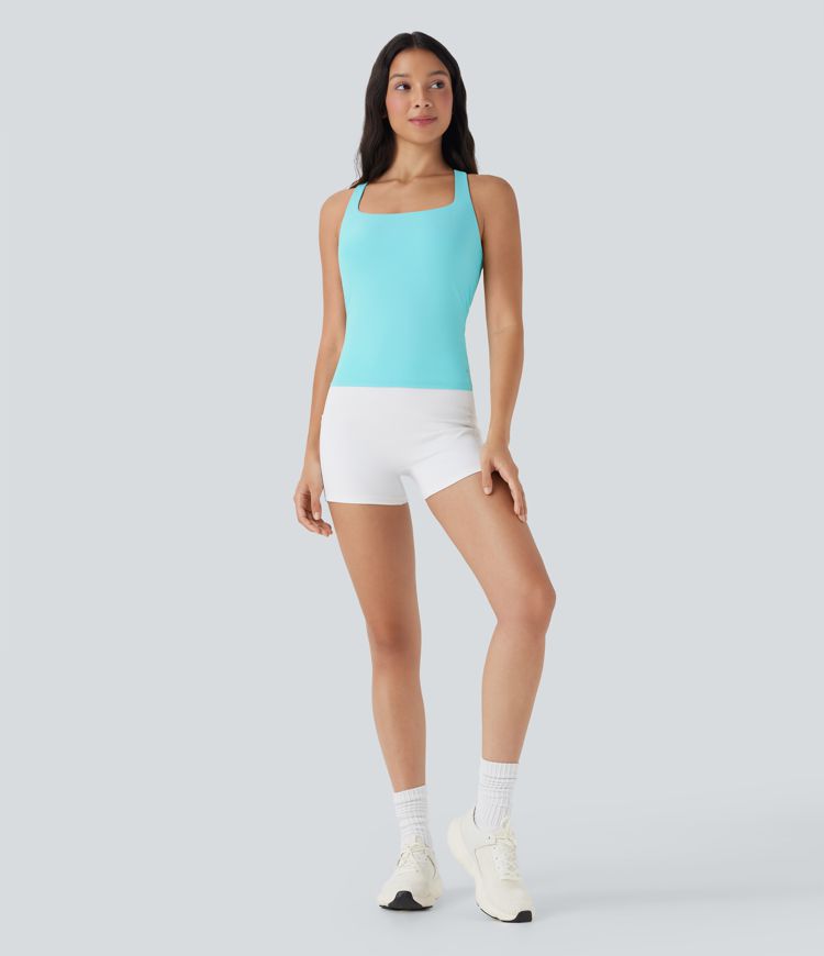 SoftlyZero™ Airy Square Neck Cropped Cool Touch Running Tank Top-Longer Length-UPF50+