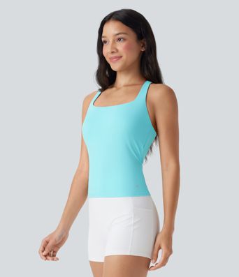 SoftlyZero™ Airy Square Neck Cropped Cool Touch Running Tank Top-Longer Length-UPF50+