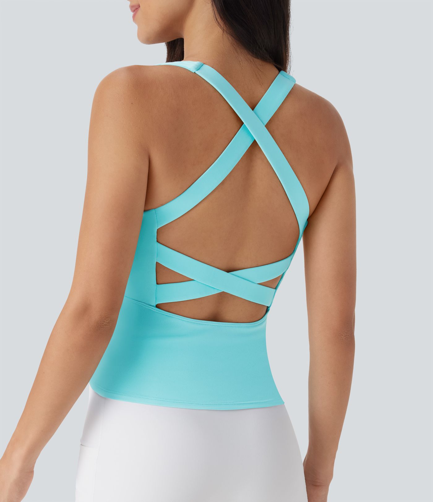 SoftlyZero™ Airy Square Neck Cropped Cool Touch Running Tank Top-Longer Length-UPF50+