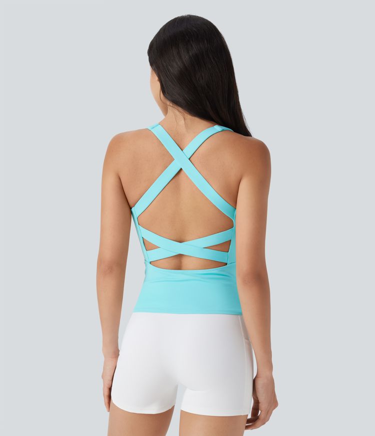 SoftlyZero™ Airy Square Neck Cropped Cool Touch Running Tank Top-Longer Length-UPF50+