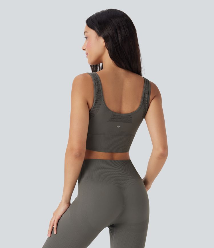 Light Support Seamless Flow U Back Ribbed Hem Yoga Sports Bra