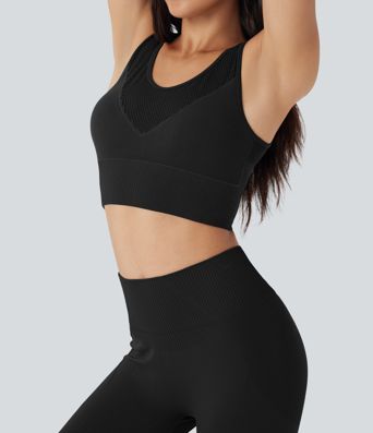 Light Support OneForm Seamless Flow U Back Ribbed Hem Yoga Sports Bra A-D Cups